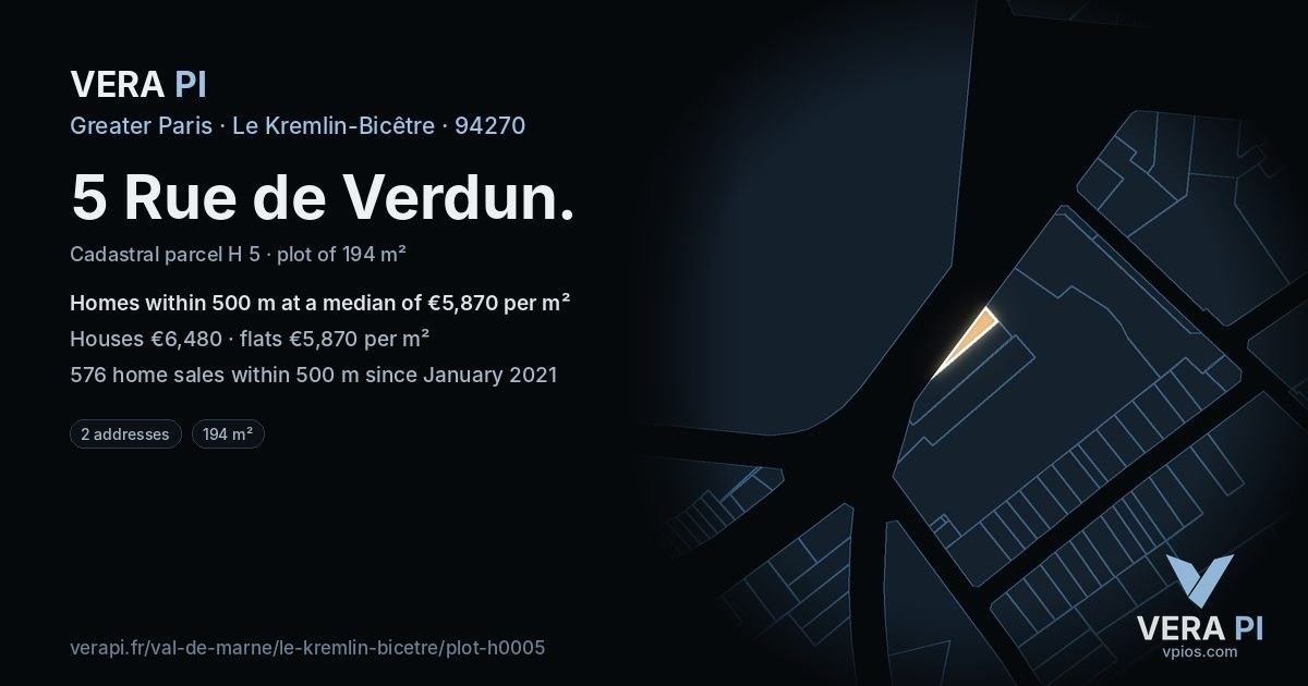 5 Rue de Verdun, Le Kremlin-Bicêtre at night – the plot lit, the parcels around coloured by the prices near them