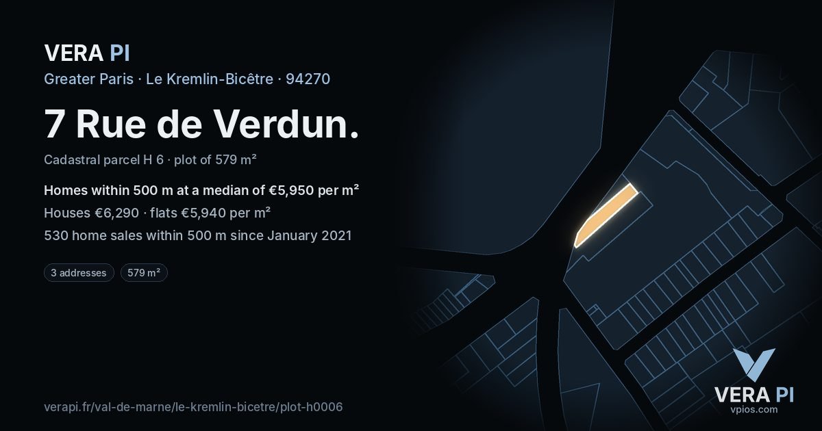 7 Rue de Verdun, Le Kremlin-Bicêtre at night – the plot lit, the parcels around coloured by the prices near them