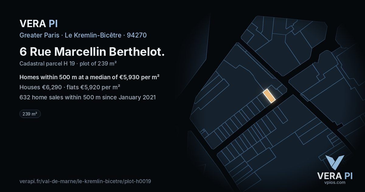 6 Rue Marcellin Berthelot, Le Kremlin-Bicêtre at night – the plot lit, the parcels around coloured by the prices near them