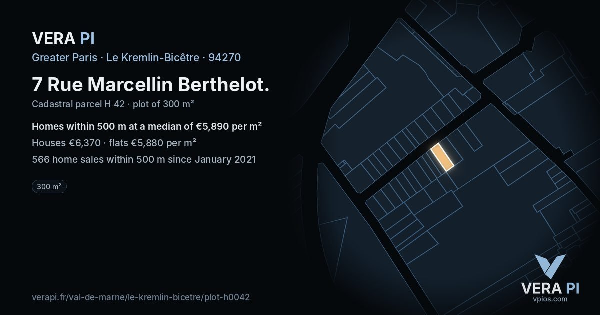 7 Rue Marcellin Berthelot, Le Kremlin-Bicêtre at night – the plot lit, the parcels around coloured by the prices near them
