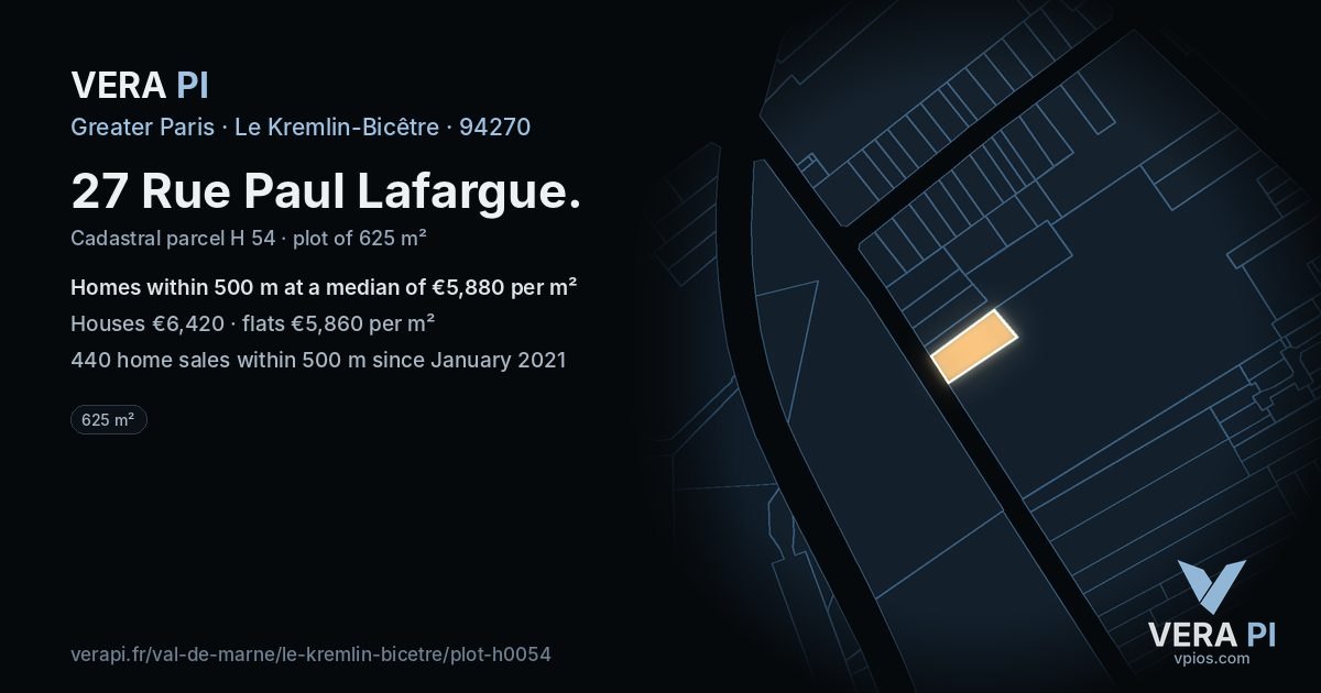 27 Rue Paul Lafargue, Le Kremlin-Bicêtre at night – the plot lit, the parcels around coloured by the prices near them