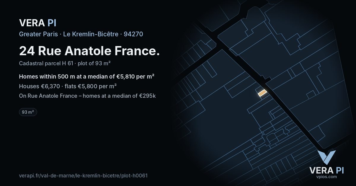 24 Rue Anatole France, Le Kremlin-Bicêtre at night – the plot lit, the parcels around coloured by the prices near them