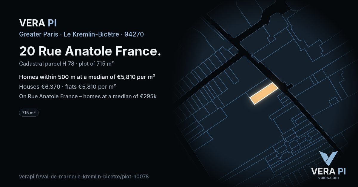 20 Rue Anatole France, Le Kremlin-Bicêtre at night – the plot lit, the parcels around coloured by the prices near them