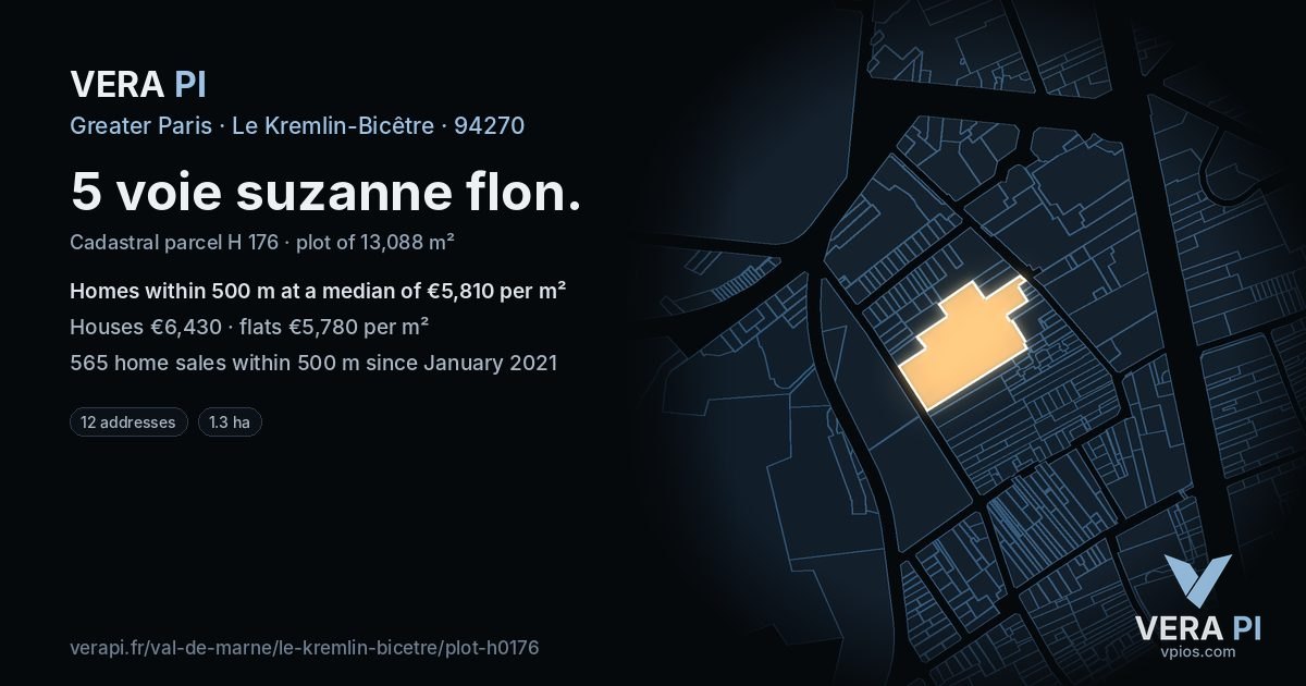 5 voie suzanne flon, Le Kremlin-Bicêtre at night – the plot lit, the parcels around coloured by the prices near them