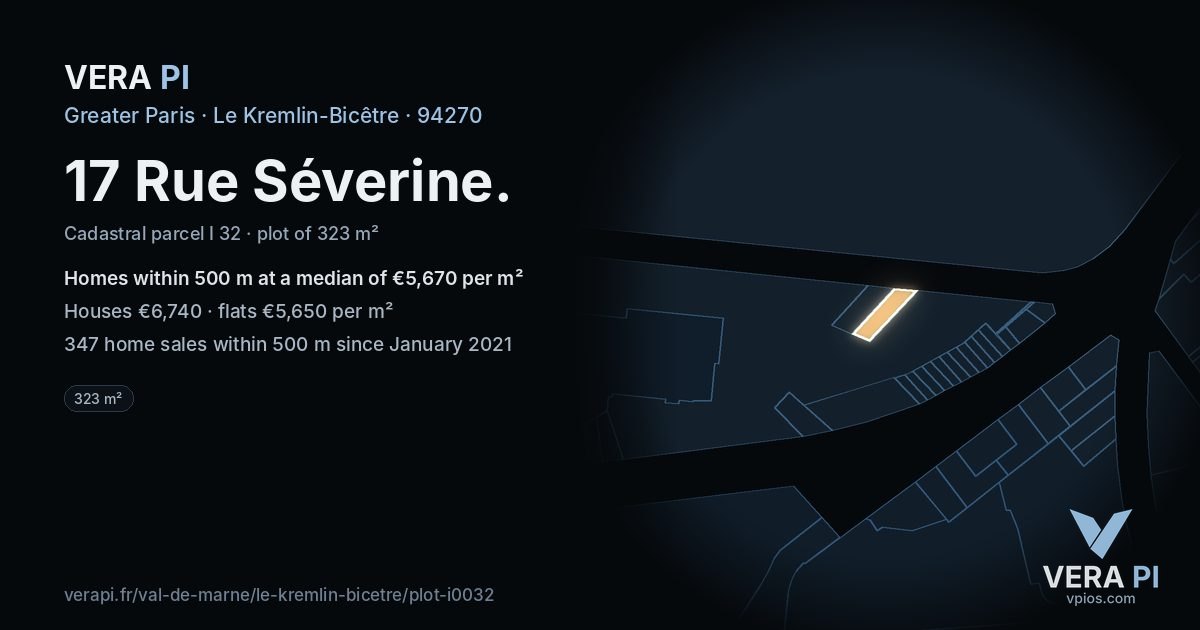 17 Rue Séverine, Le Kremlin-Bicêtre at night – the plot lit, the parcels around coloured by the prices near them