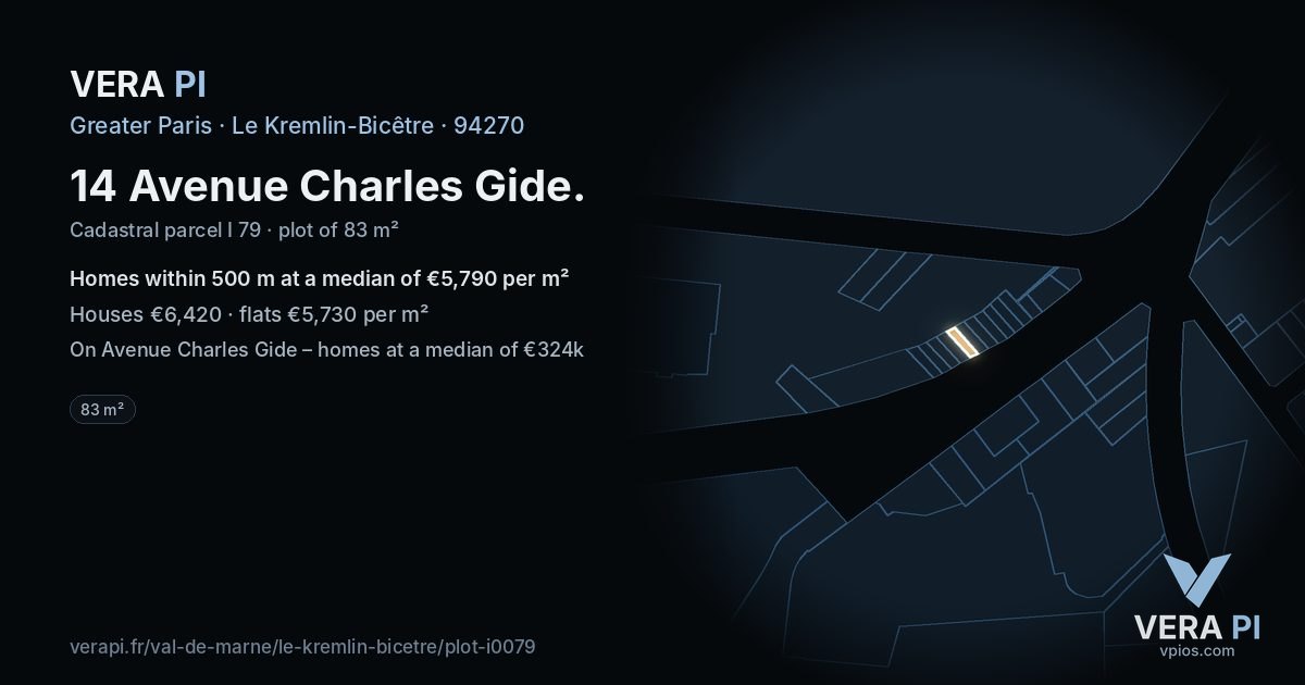 14 Avenue Charles Gide, Le Kremlin-Bicêtre at night – the plot lit, the parcels around coloured by the prices near them