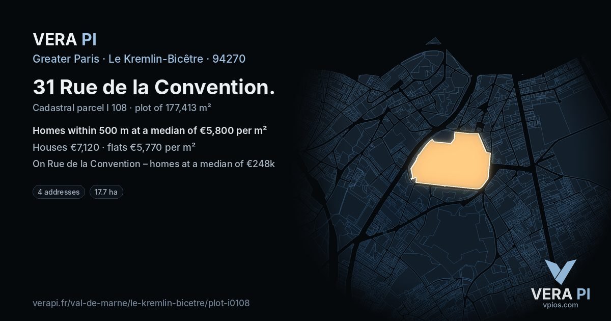 31 Rue de la Convention, Le Kremlin-Bicêtre at night – the plot lit, the parcels around coloured by the prices near them