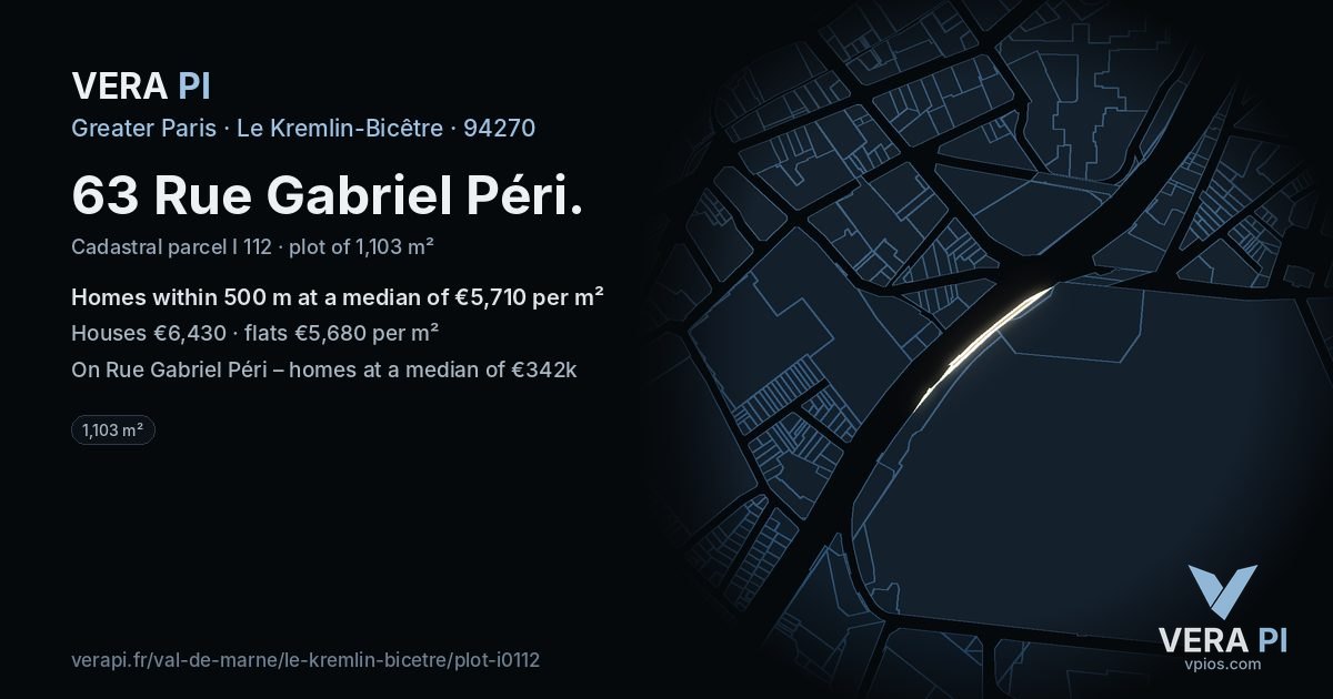 63 Rue Gabriel Péri, Le Kremlin-Bicêtre at night – the plot lit, the parcels around coloured by the prices near them