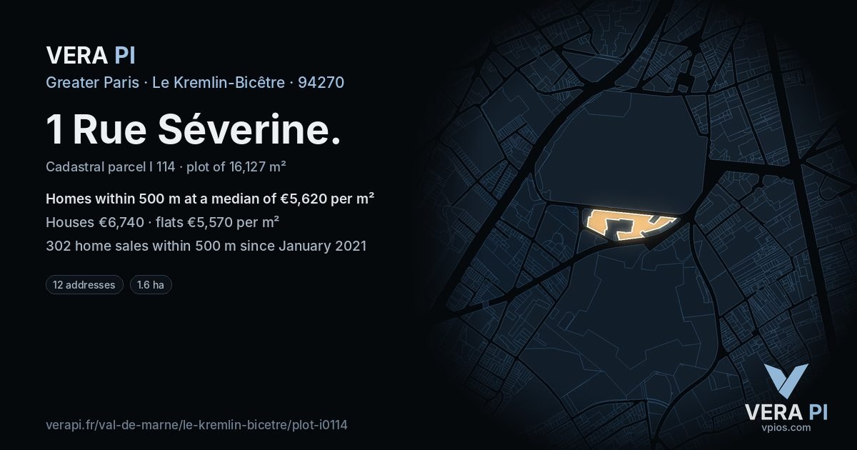 1 Rue Séverine, Le Kremlin-Bicêtre at night – the plot lit, the parcels around coloured by the prices near them