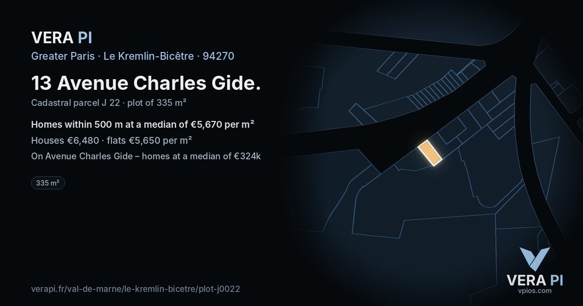 13 Avenue Charles Gide, Le Kremlin-Bicêtre at night – the plot lit, the parcels around coloured by the prices near them