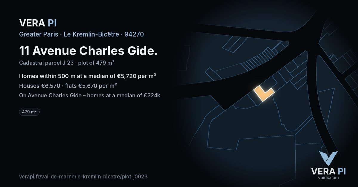 11 Avenue Charles Gide, Le Kremlin-Bicêtre at night – the plot lit, the parcels around coloured by the prices near them