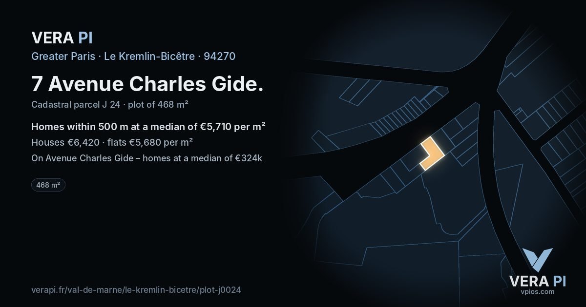 7 Avenue Charles Gide, Le Kremlin-Bicêtre at night – the plot lit, the parcels around coloured by the prices near them