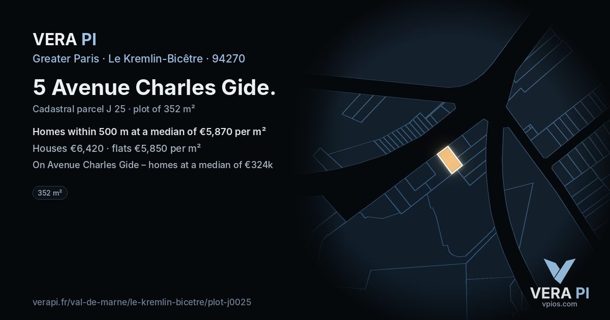 5 Avenue Charles Gide, Le Kremlin-Bicêtre at night – the plot lit, the parcels around coloured by the prices near them