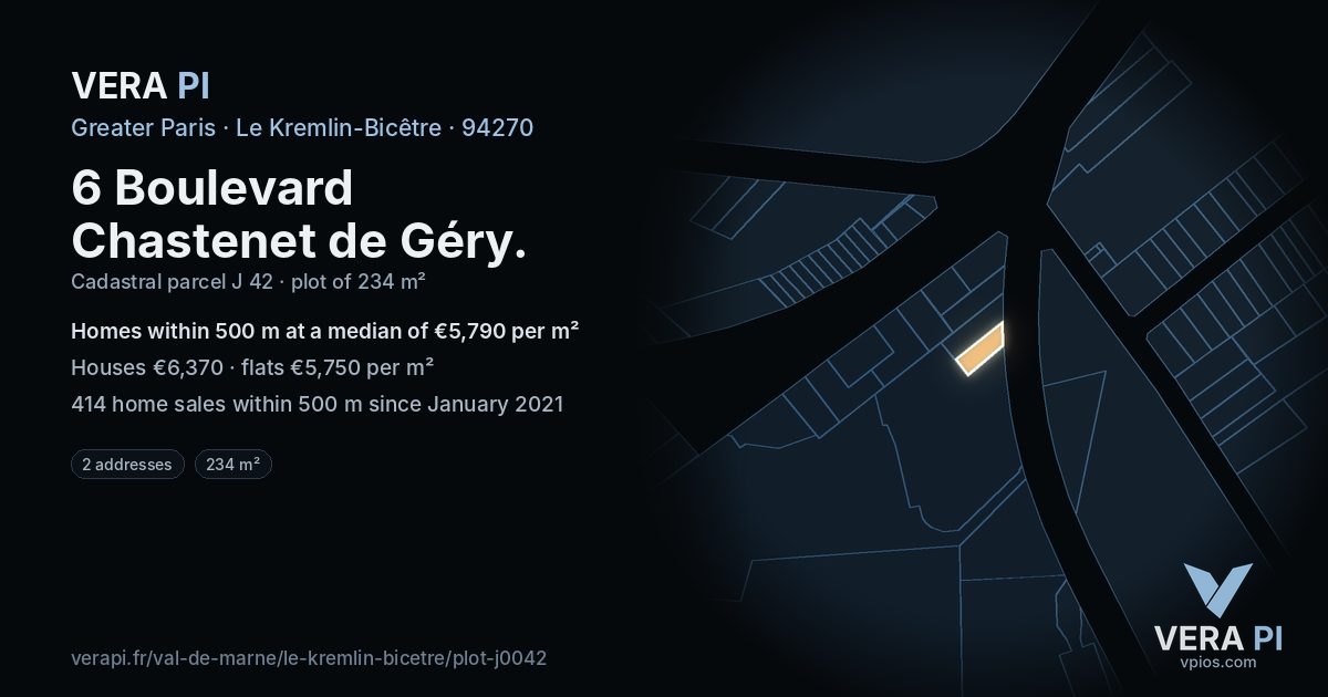 6 Boulevard Chastenet de Géry, Le Kremlin-Bicêtre at night – the plot lit, the parcels around coloured by the prices near them