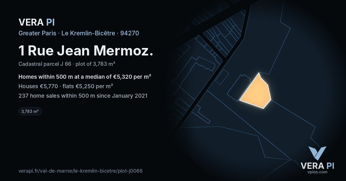 1 Rue Jean Mermoz, Le Kremlin-Bicêtre at night – the plot lit, the parcels around coloured by the prices near them