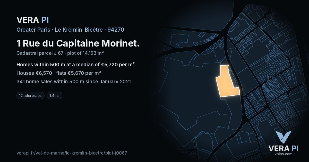 1 Rue du Capitaine Morinet, Le Kremlin-Bicêtre at night – the plot lit, the parcels around coloured by the prices near them