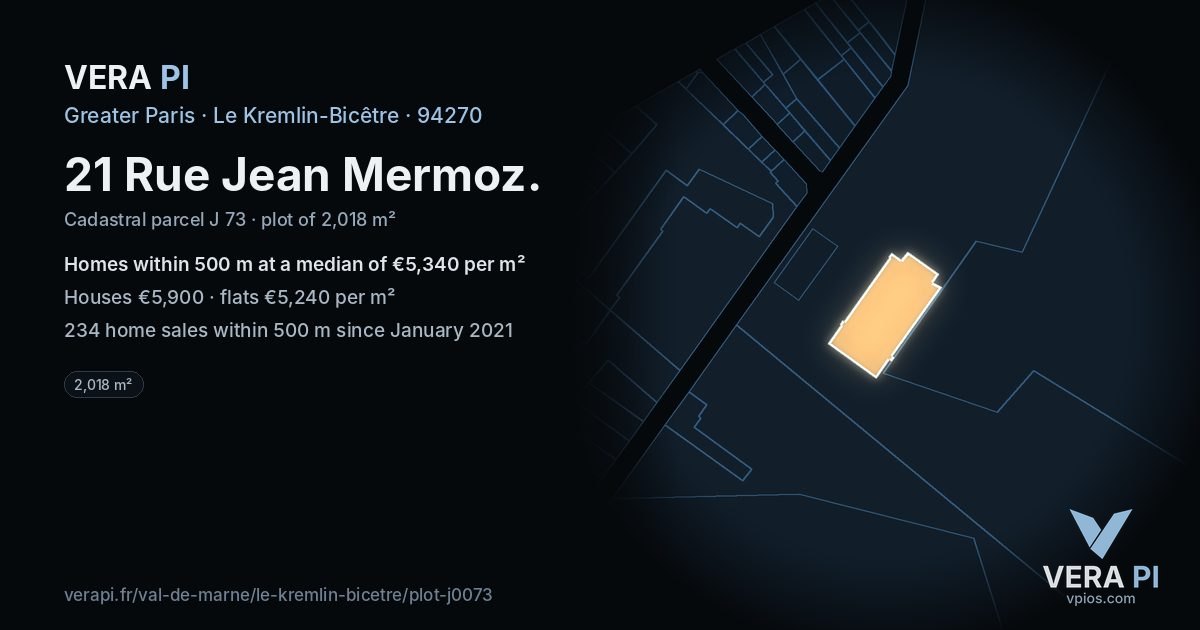 21 Rue Jean Mermoz, Le Kremlin-Bicêtre at night – the plot lit, the parcels around coloured by the prices near them