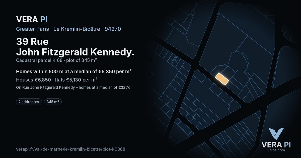 39 Rue John Fitzgerald Kennedy, Le Kremlin-Bicêtre at night – the plot lit, the parcels around coloured by the prices near them