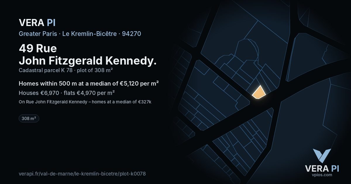 49 Rue John Fitzgerald Kennedy, Le Kremlin-Bicêtre at night – the plot lit, the parcels around coloured by the prices near them
