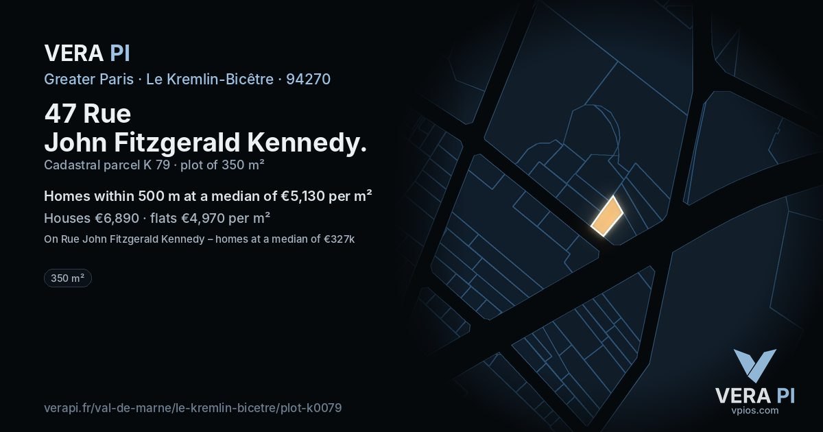 47 Rue John Fitzgerald Kennedy, Le Kremlin-Bicêtre at night – the plot lit, the parcels around coloured by the prices near them