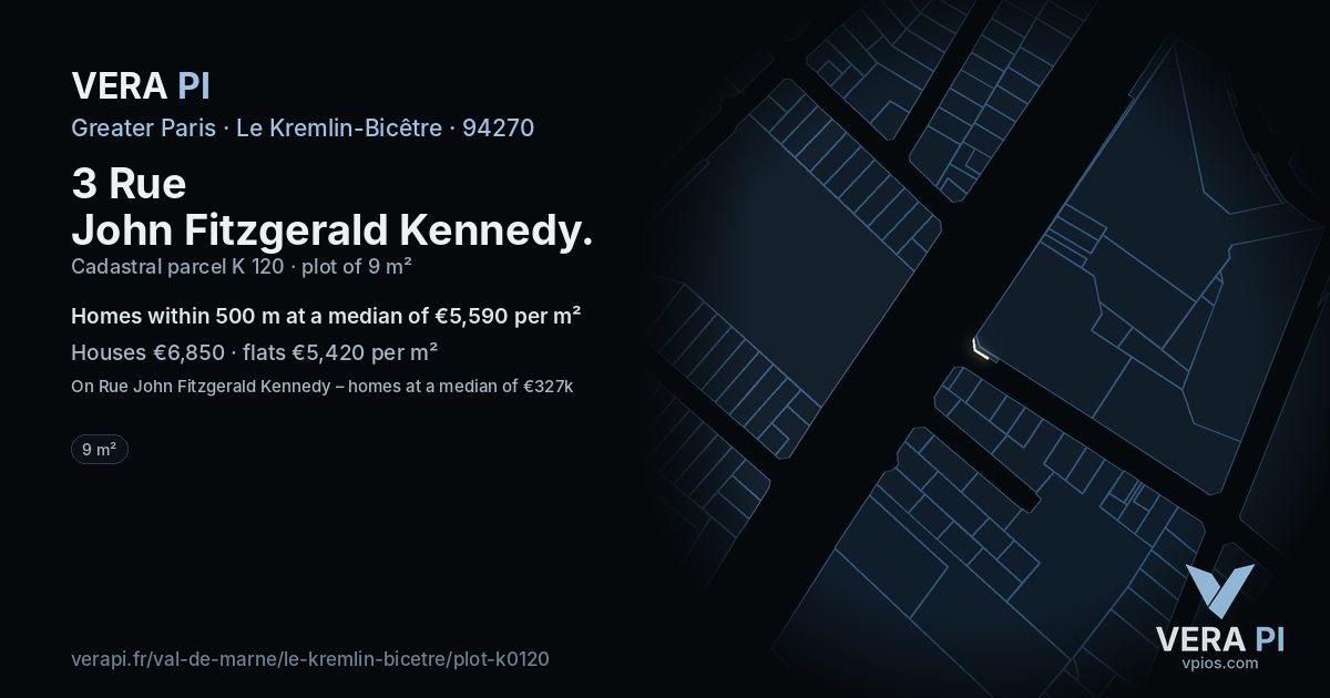 3 Rue John Fitzgerald Kennedy, Le Kremlin-Bicêtre at night – the plot lit, the parcels around coloured by the prices near them