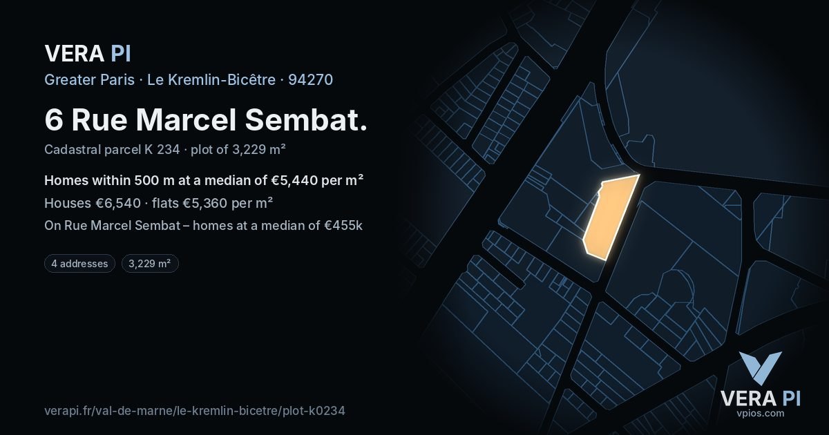 6 Rue Marcel Sembat, Le Kremlin-Bicêtre at night – the plot lit, the parcels around coloured by the prices near them