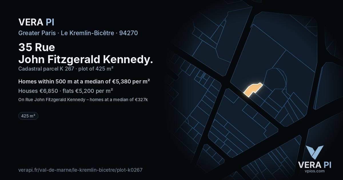 35 Rue John Fitzgerald Kennedy, Le Kremlin-Bicêtre at night – the plot lit, the parcels around coloured by the prices near them