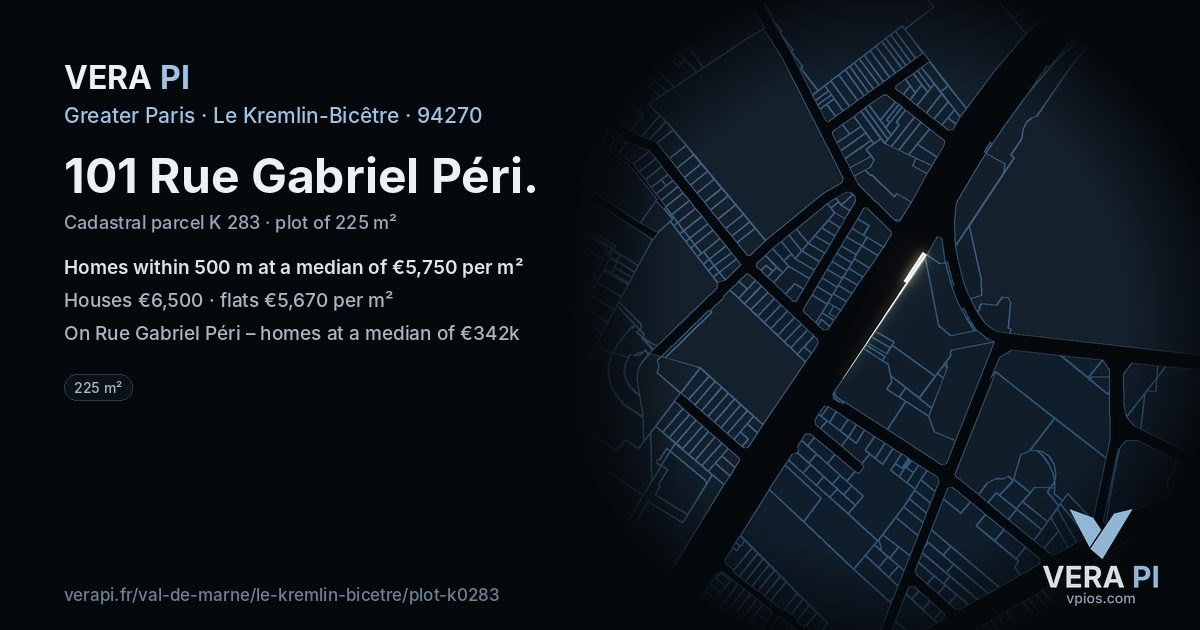 101 Rue Gabriel Péri, Le Kremlin-Bicêtre at night – the plot lit, the parcels around coloured by the prices near them