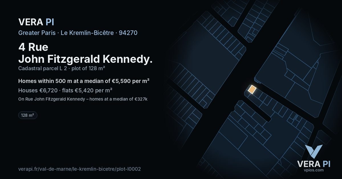 4 Rue John Fitzgerald Kennedy, Le Kremlin-Bicêtre at night – the plot lit, the parcels around coloured by the prices near them