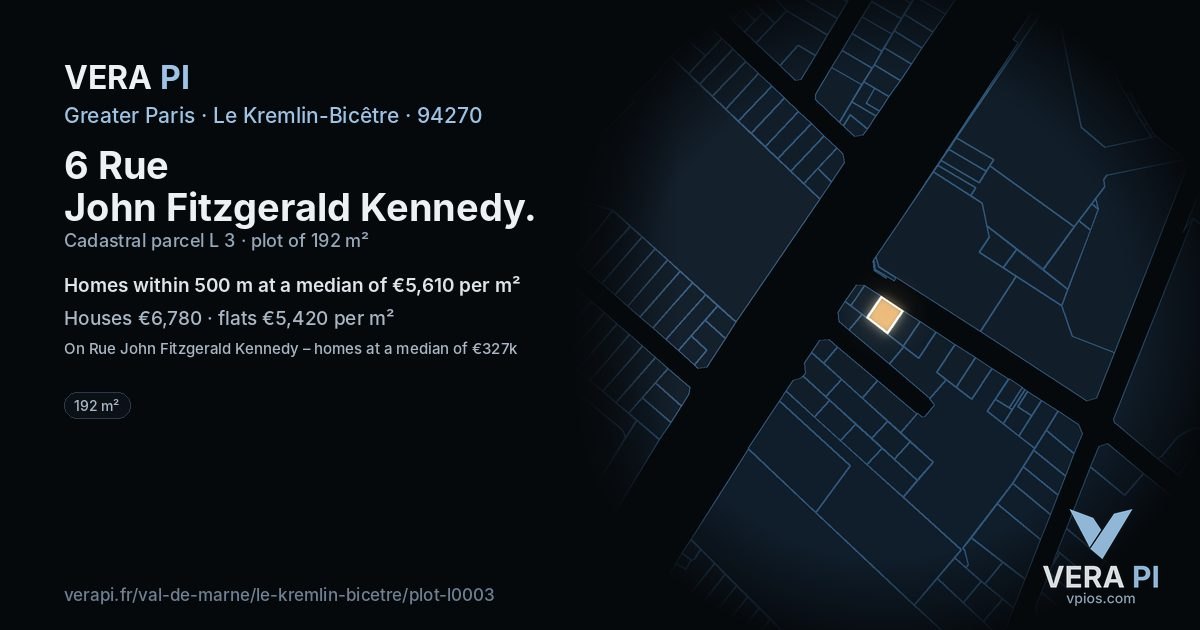 6 Rue John Fitzgerald Kennedy, Le Kremlin-Bicêtre at night – the plot lit, the parcels around coloured by the prices near them