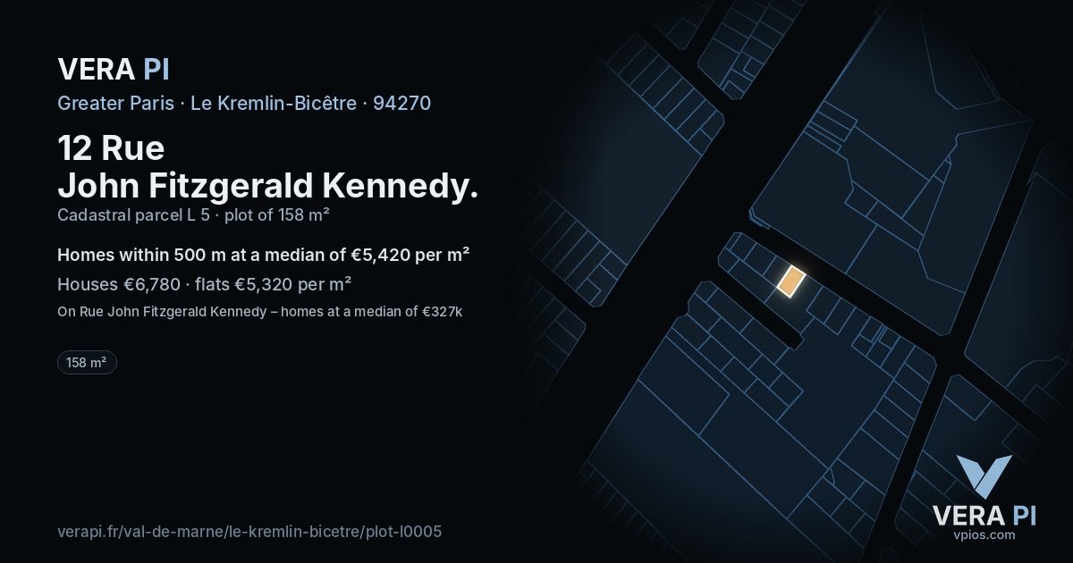 12 Rue John Fitzgerald Kennedy, Le Kremlin-Bicêtre at night – the plot lit, the parcels around coloured by the prices near them