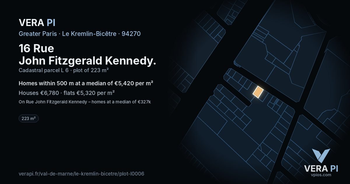 16 Rue John Fitzgerald Kennedy, Le Kremlin-Bicêtre at night – the plot lit, the parcels around coloured by the prices near them