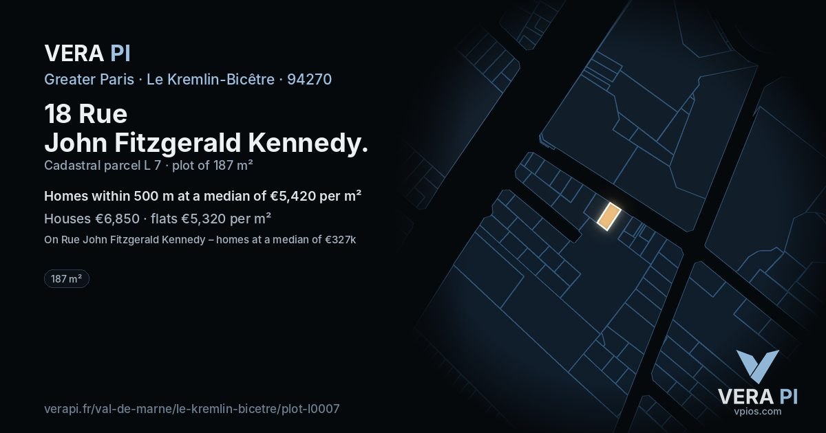 18 Rue John Fitzgerald Kennedy, Le Kremlin-Bicêtre at night – the plot lit, the parcels around coloured by the prices near them