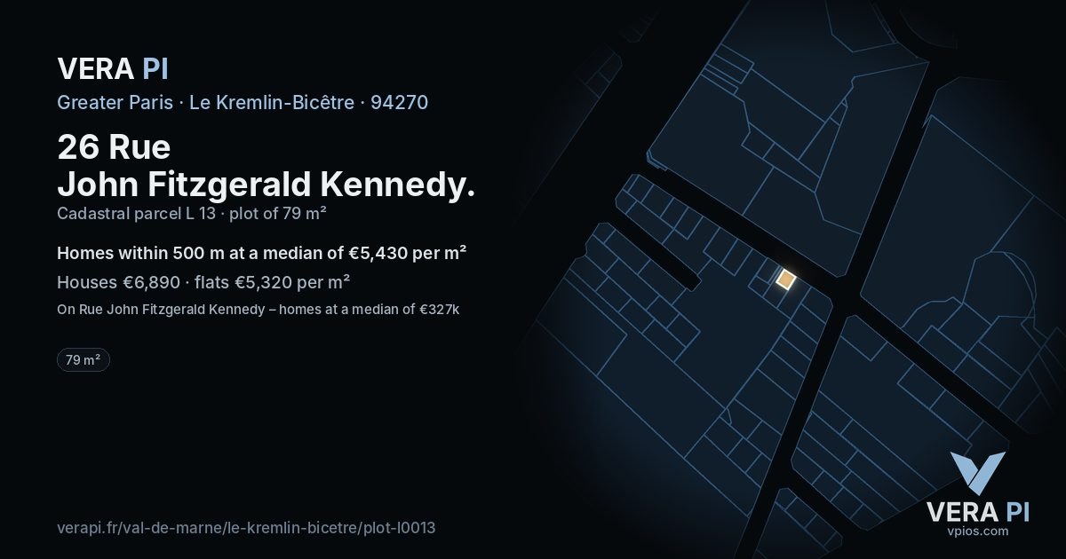 26 Rue John Fitzgerald Kennedy, Le Kremlin-Bicêtre at night – the plot lit, the parcels around coloured by the prices near them
