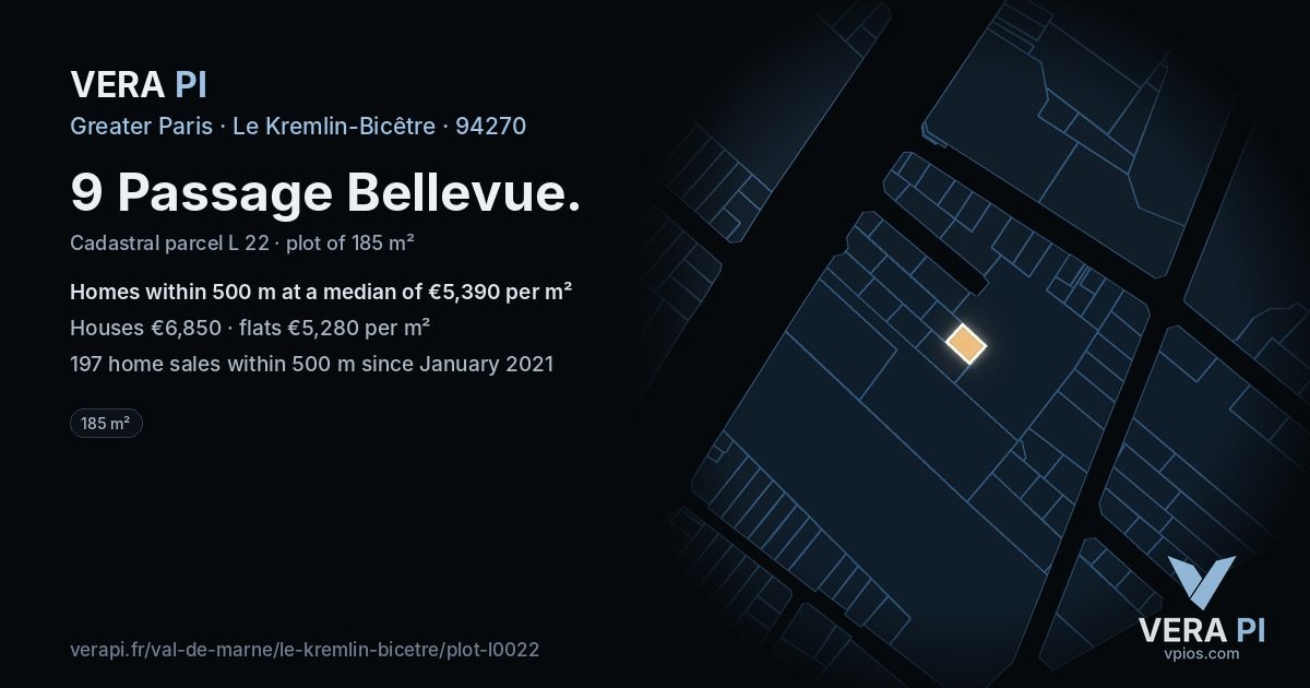 9 Passage Bellevue, Le Kremlin-Bicêtre at night – the plot lit, the parcels around coloured by the prices near them