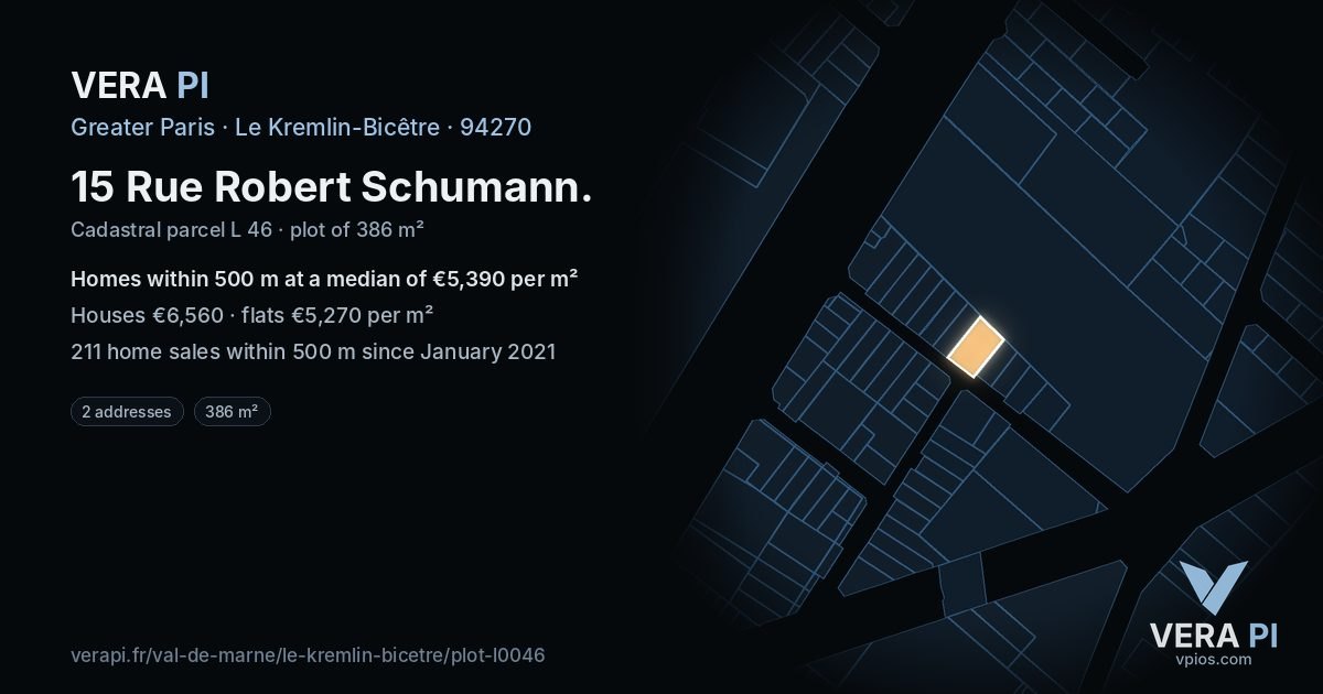 15 Rue Robert Schumann, Le Kremlin-Bicêtre at night – the plot lit, the parcels around coloured by the prices near them