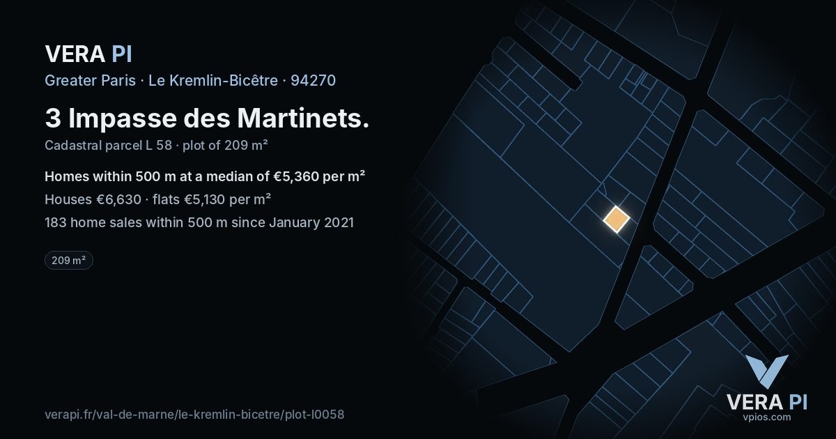 3 Impasse des Martinets, Le Kremlin-Bicêtre at night – the plot lit, the parcels around coloured by the prices near them