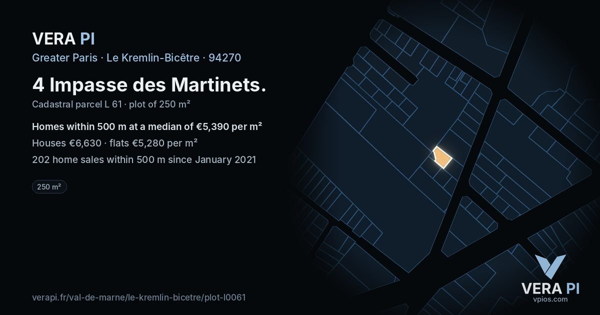 4 Impasse des Martinets, Le Kremlin-Bicêtre at night – the plot lit, the parcels around coloured by the prices near them
