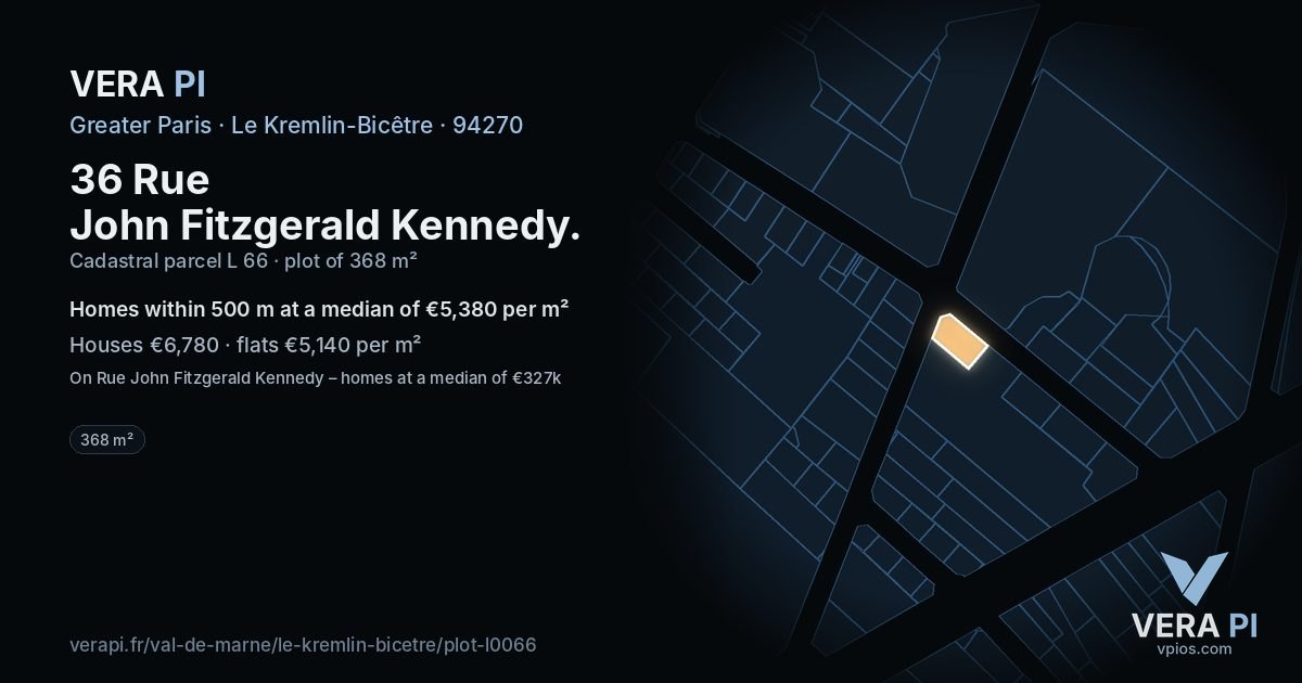 36 Rue John Fitzgerald Kennedy, Le Kremlin-Bicêtre at night – the plot lit, the parcels around coloured by the prices near them