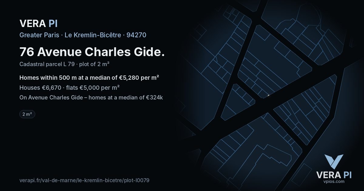 76 Avenue Charles Gide, Le Kremlin-Bicêtre at night – the plot lit, the parcels around coloured by the prices near them