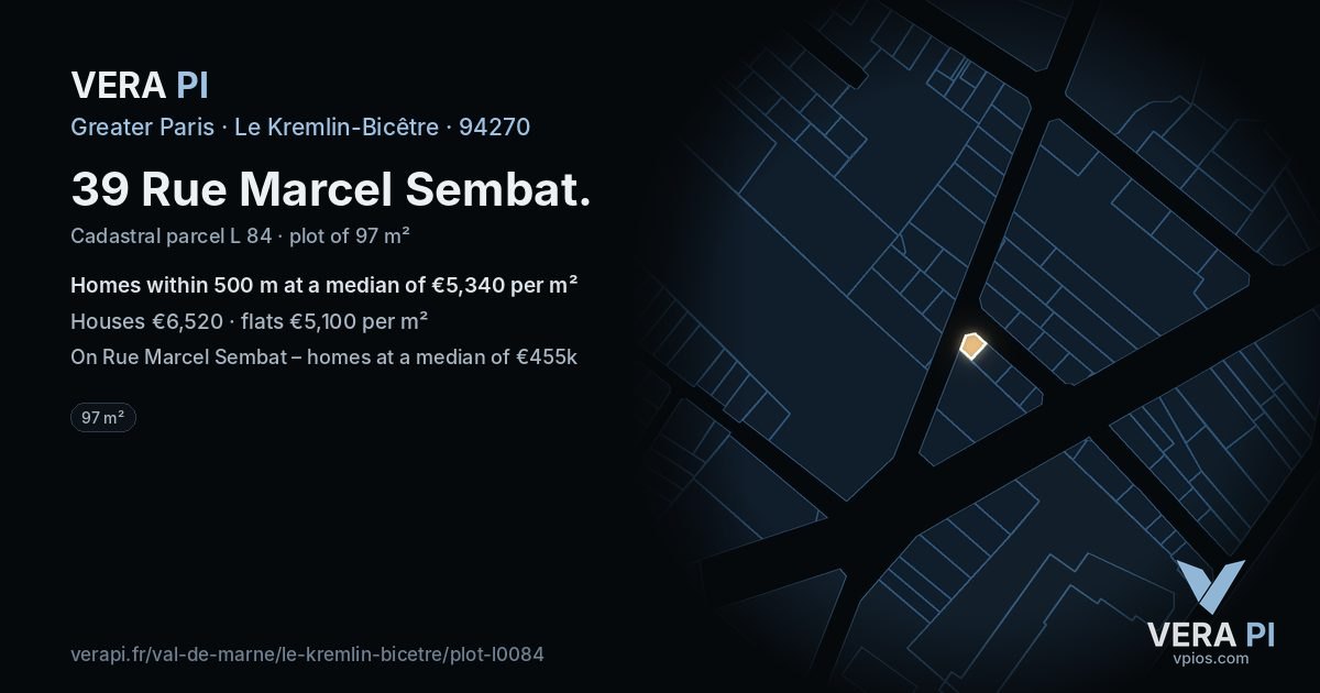 39 Rue Marcel Sembat, Le Kremlin-Bicêtre at night – the plot lit, the parcels around coloured by the prices near them