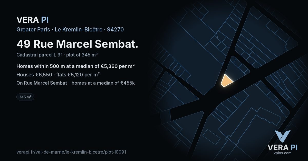 49 Rue Marcel Sembat, Le Kremlin-Bicêtre at night – the plot lit, the parcels around coloured by the prices near them