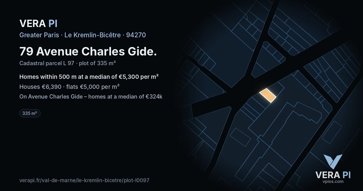 79 Avenue Charles Gide, Le Kremlin-Bicêtre at night – the plot lit, the parcels around coloured by the prices near them