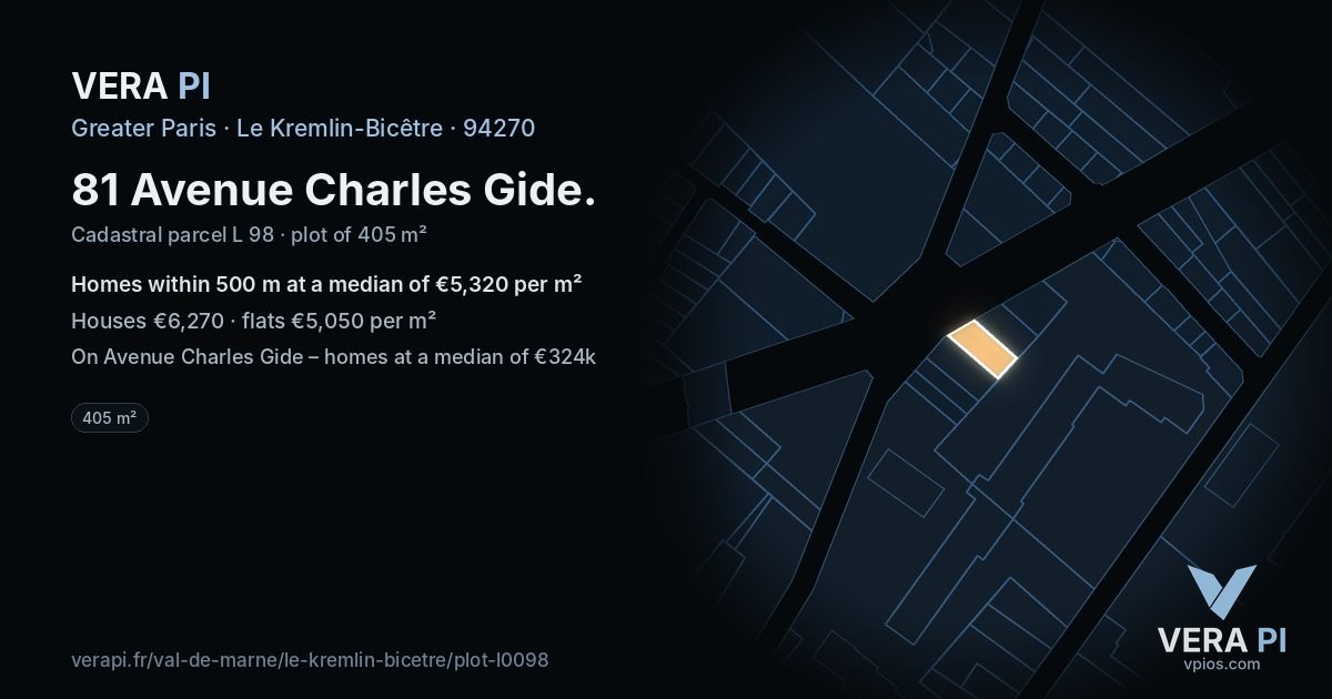 81 Avenue Charles Gide, Le Kremlin-Bicêtre at night – the plot lit, the parcels around coloured by the prices near them