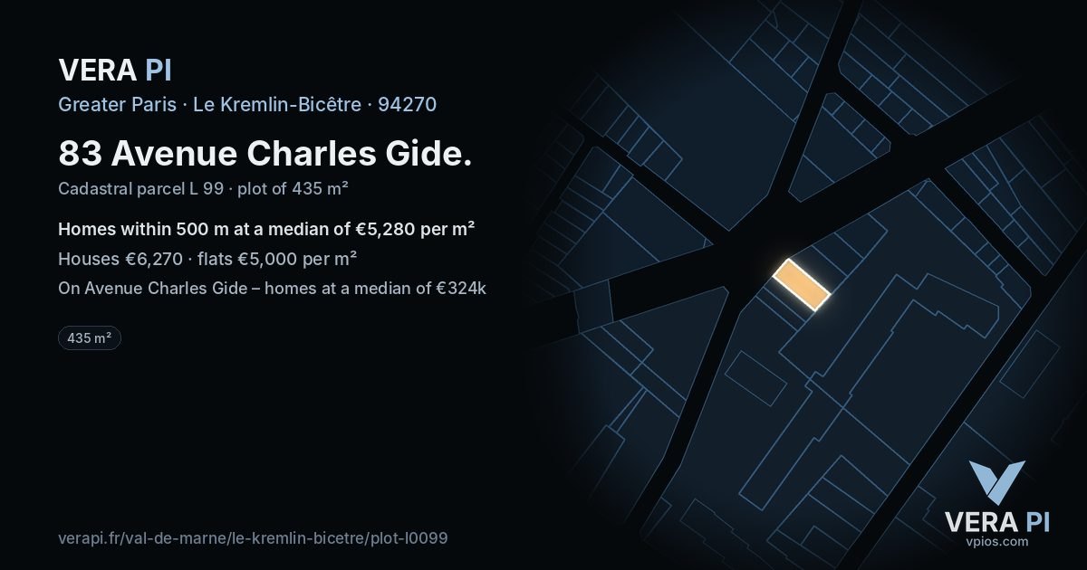 83 Avenue Charles Gide, Le Kremlin-Bicêtre at night – the plot lit, the parcels around coloured by the prices near them