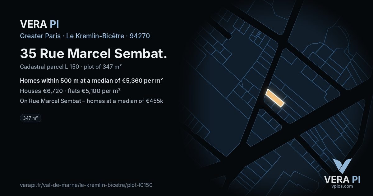 35 Rue Marcel Sembat, Le Kremlin-Bicêtre at night – the plot lit, the parcels around coloured by the prices near them