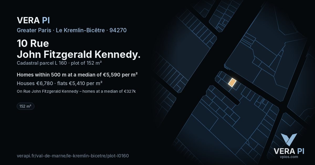 10 Rue John Fitzgerald Kennedy, Le Kremlin-Bicêtre at night – the plot lit, the parcels around coloured by the prices near them