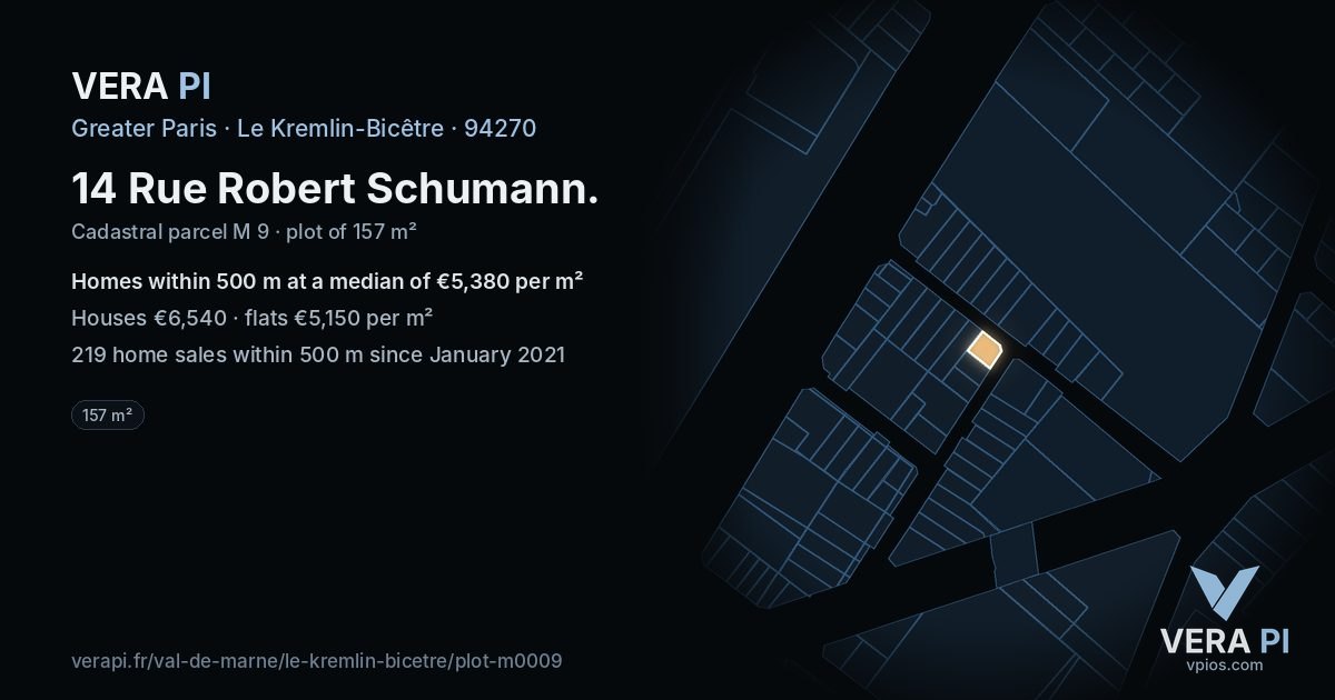 14 Rue Robert Schumann, Le Kremlin-Bicêtre at night – the plot lit, the parcels around coloured by the prices near them
