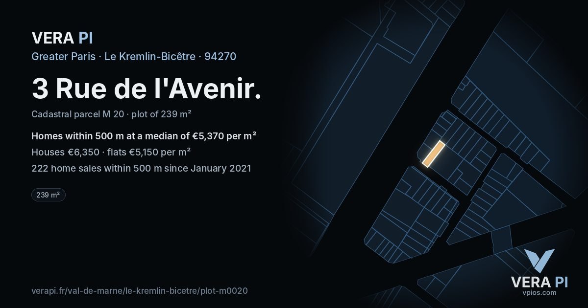 3 Rue de l'Avenir, Le Kremlin-Bicêtre at night – the plot lit, the parcels around coloured by the prices near them