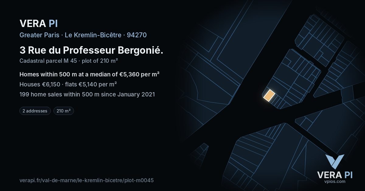 3 Rue du Professeur Bergonié, Le Kremlin-Bicêtre at night – the plot lit, the parcels around coloured by the prices near them